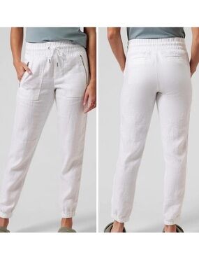 Athleta Cabo Linen Jogger Pant White 14